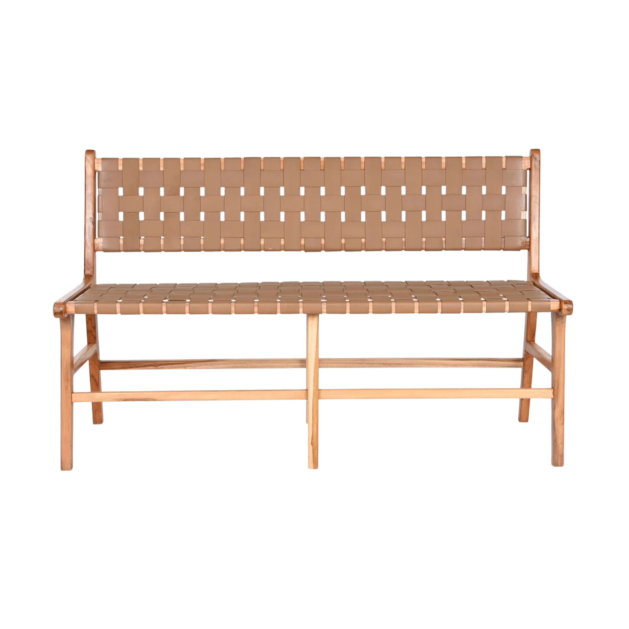 Teak Wood Bench with Woven Rope Backrest CV Aqma Furniture Teak Wood Bench with Woven Rope Backrest CV Aqma Furniture
