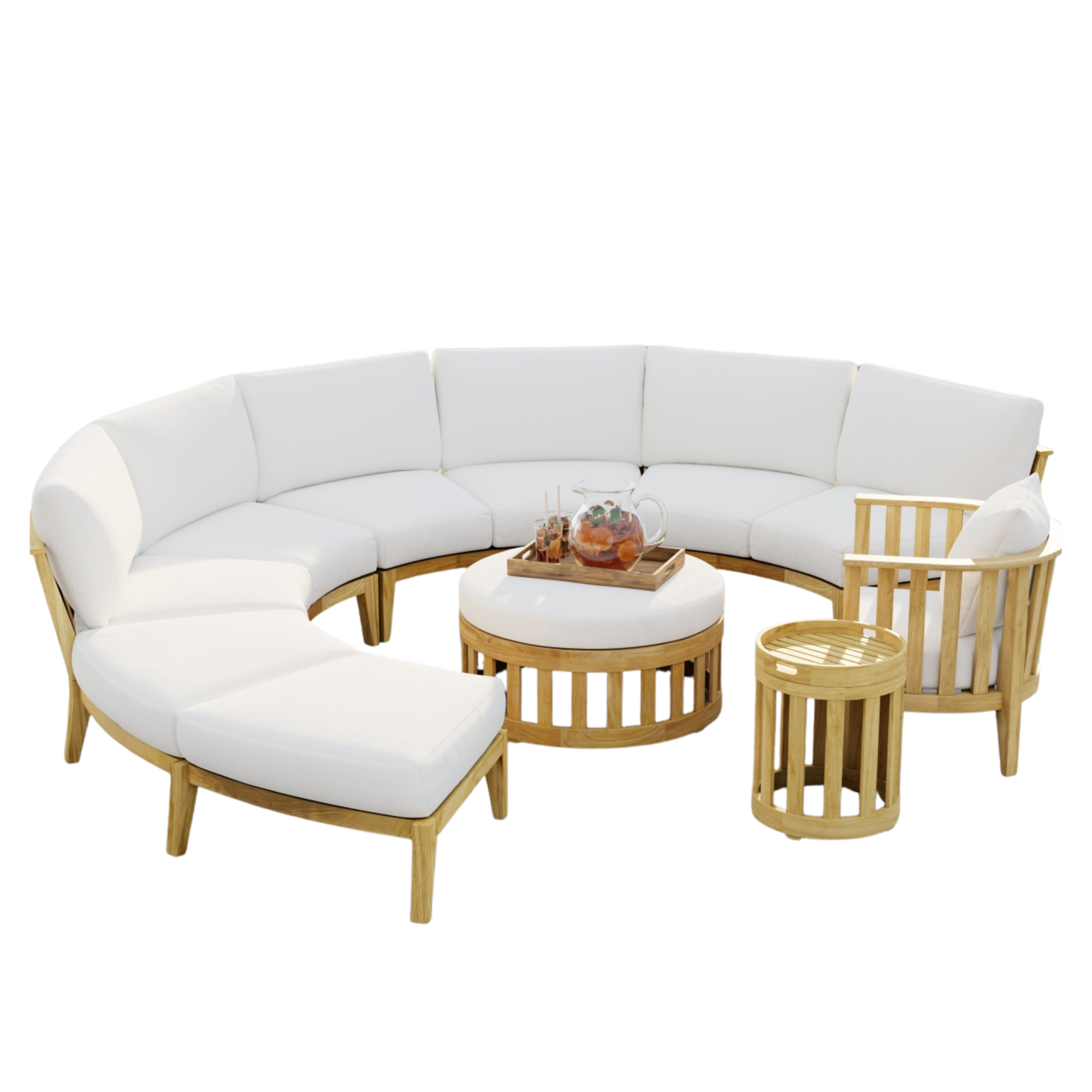 Round Teak Wood Sofa Outdoor Garden Lounge Set with Cushion CV Aqma Furniture Round Teak Wood Sofa Outdoor Garden Lounge Set with Cushion CV Aqma Furniture