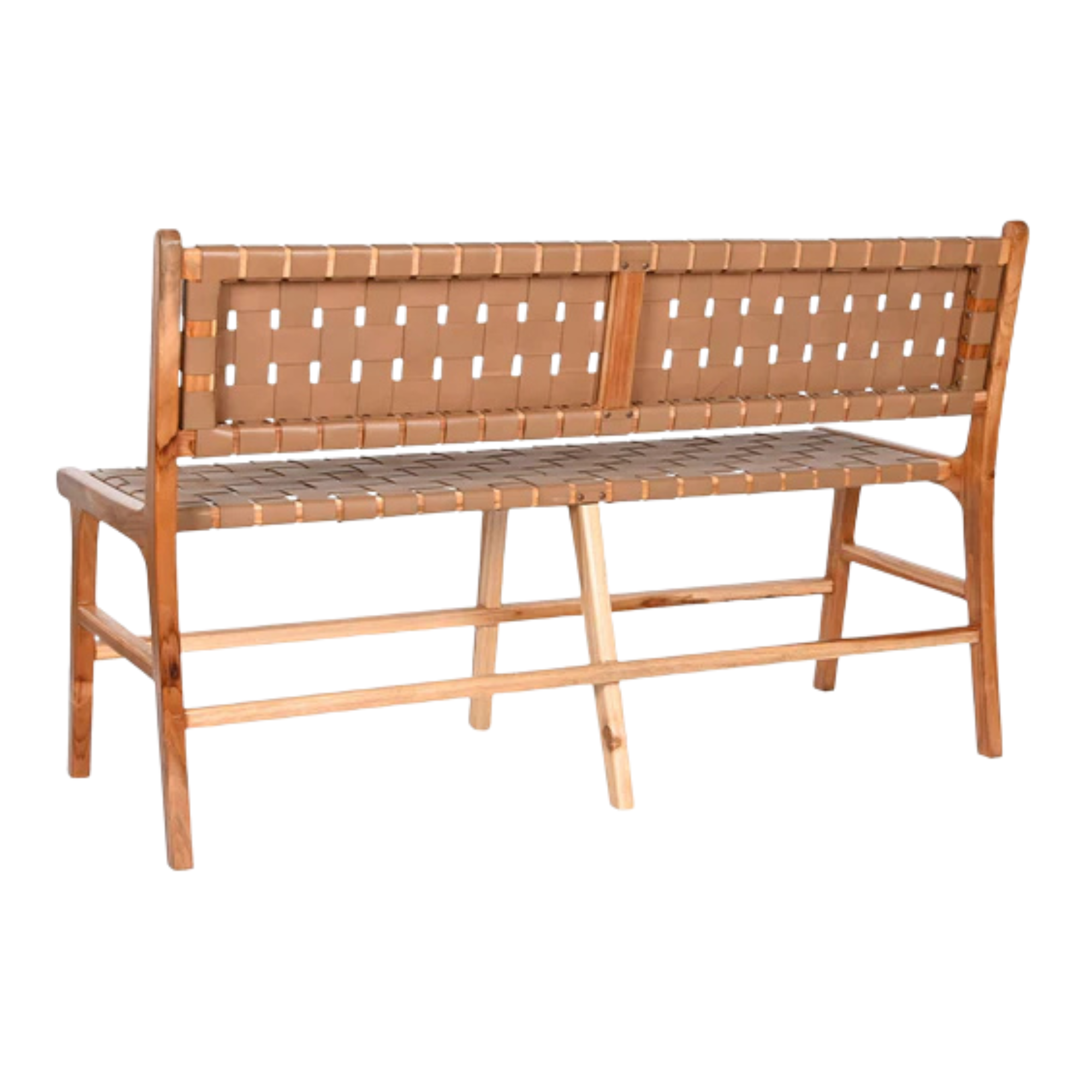 Teak Wood Bench with Woven Rope Backrest CV Aqma Furniture Teak Wood Bench with Woven Rope Backrest CV Aqma Furniture