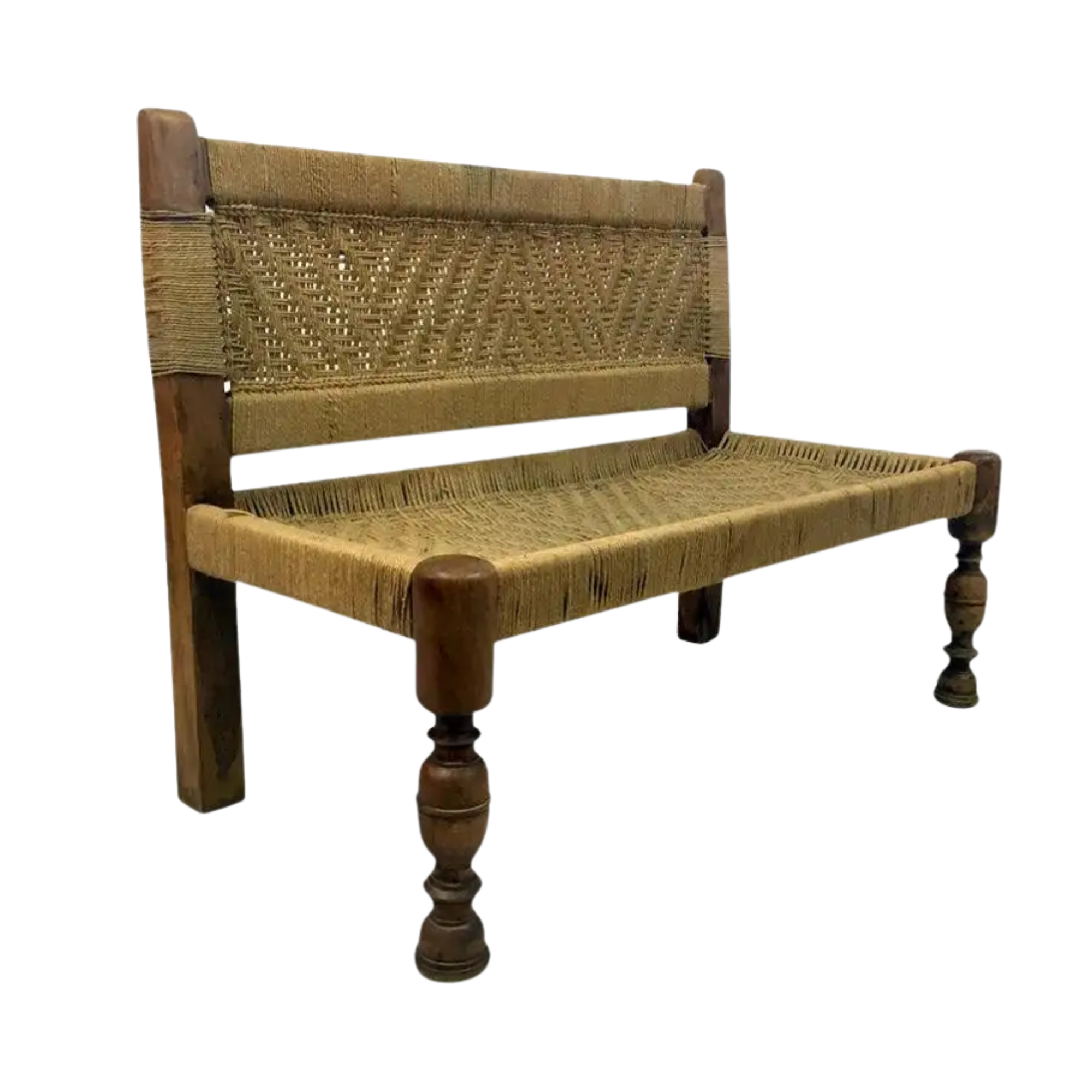 Traditional Teak Bench with Handwoven Rope Seat CV Aqma Furniture Traditional Teak Bench with Handwoven Rope Seat CV Aqma Furniture