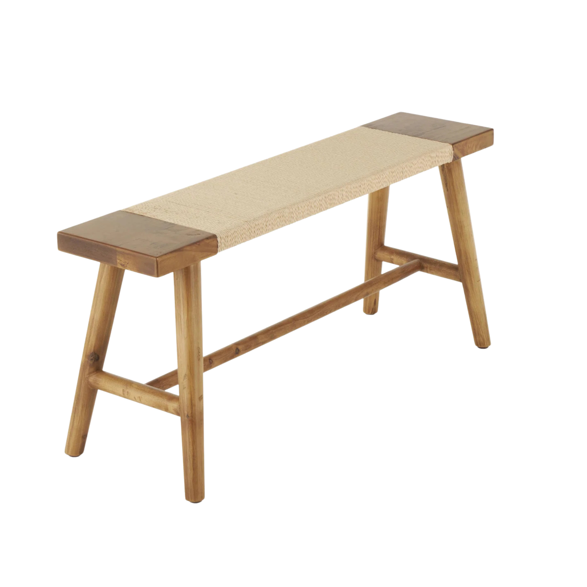 Handcrafted Teak Wood Rope Bench with Woven Seat CV Aqma Furniture Handcrafted Teak Wood Rope Bench with Woven Seat CV Aqma Furniture