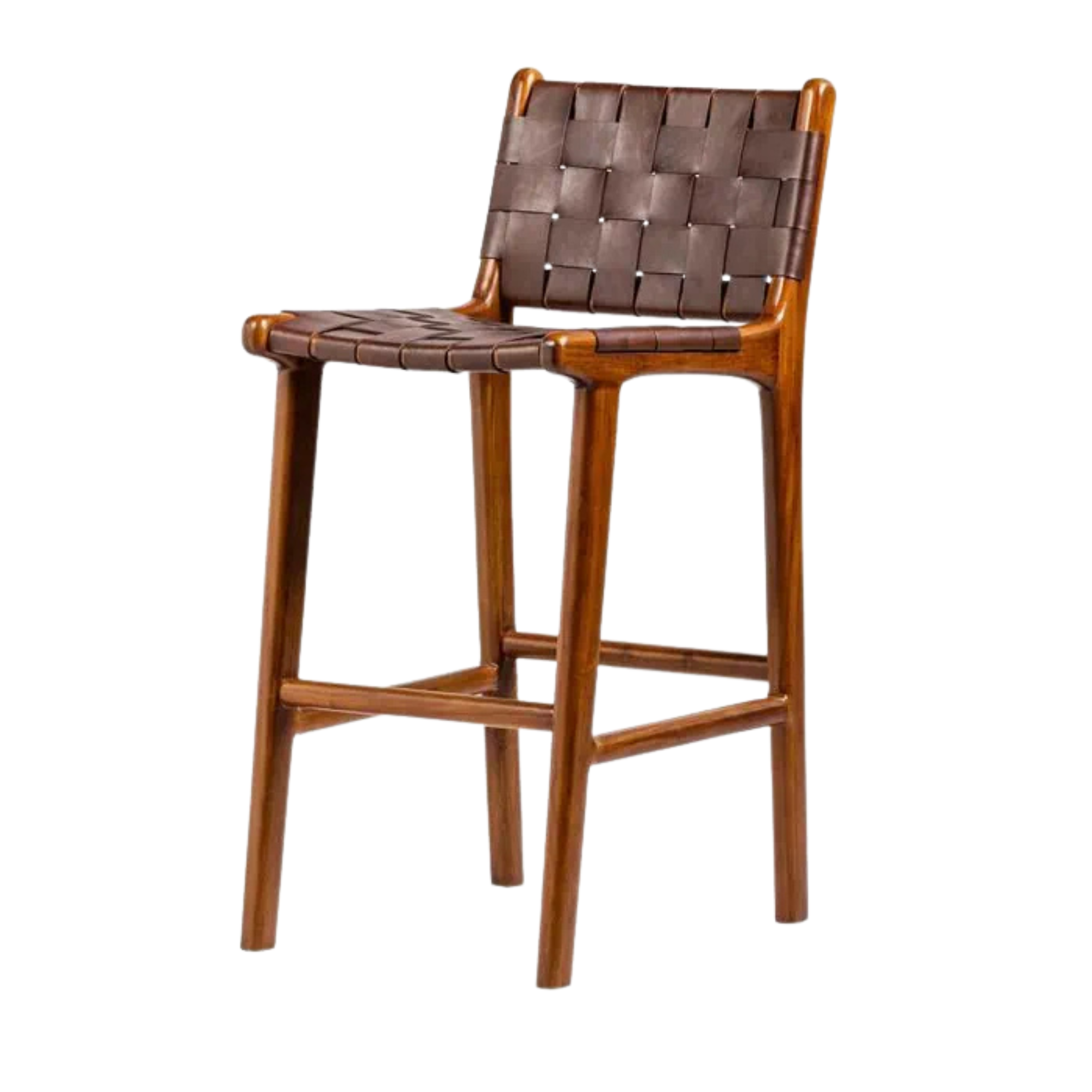 Teak Wood Bar Chair with Woven Leather Seat and Backrest CV Aqma Furniture Teak Wood Bar Chair with Woven Leather Seat and Backrest CV Aqma Furniture