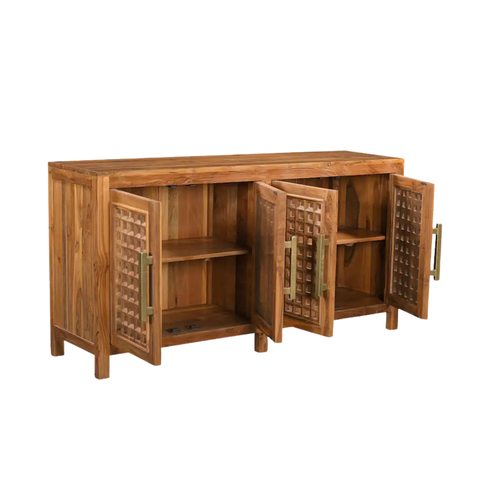 Solid Teak Buffet Sideboard with Carved Geometric Doors CV Aqma Furniture Solid Teak Buffet Sideboard with Carved Geometric Doors CV Aqma Furniture