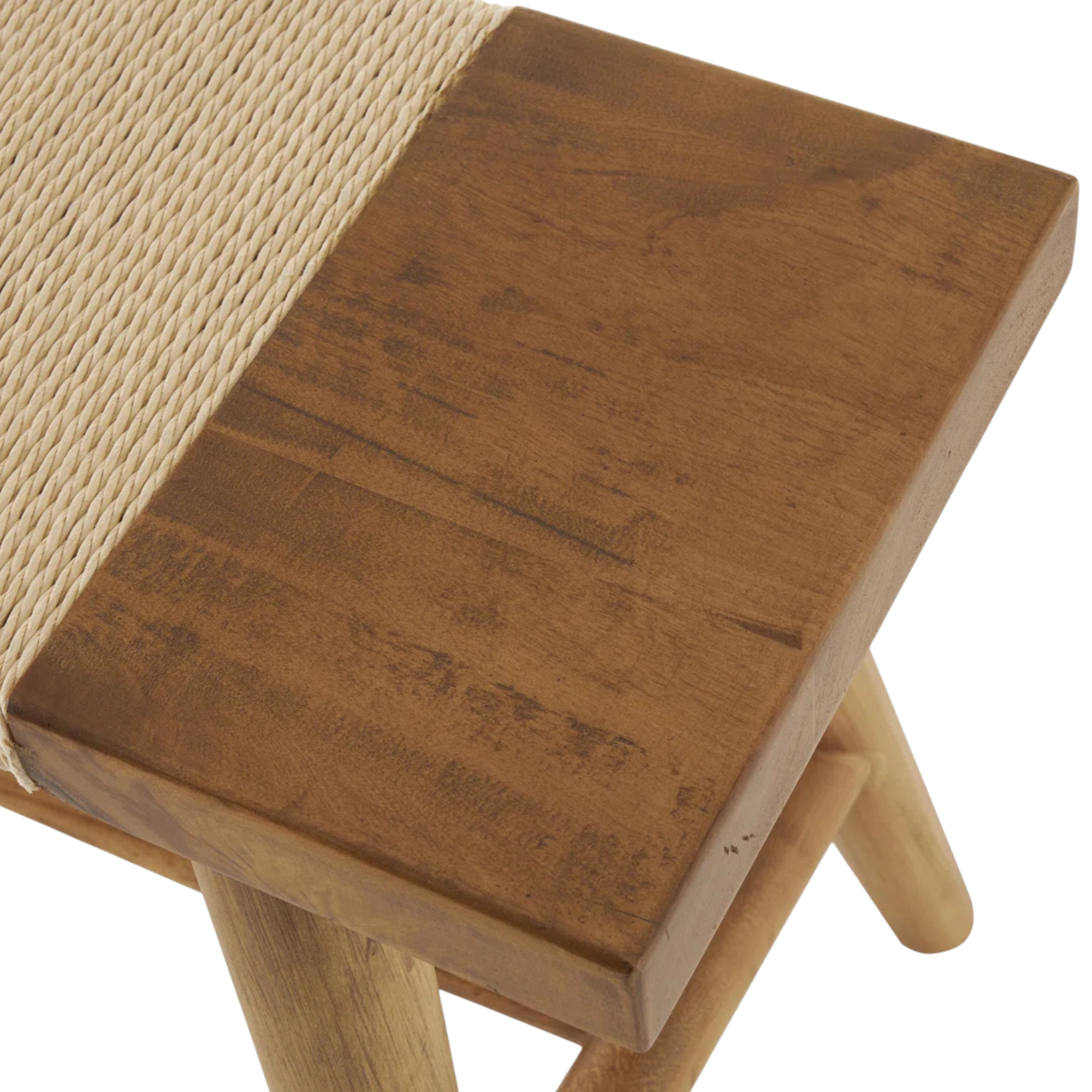 Handcrafted Teak Wood Rope Bench with Woven Seat CV Aqma Furniture Handcrafted Teak Wood Rope Bench with Woven Seat CV Aqma Furniture