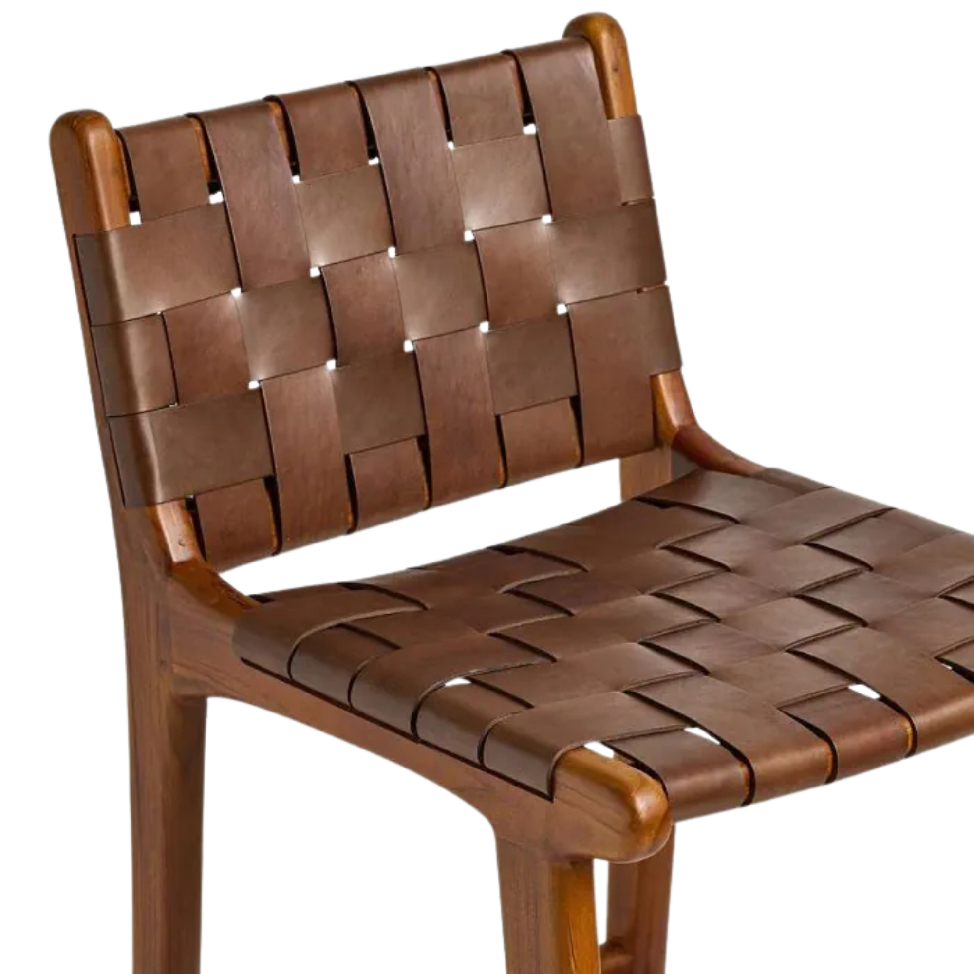 Teak Wood Bar Chair with Woven Leather Seat and Backrest CV Aqma Furniture Teak Wood Bar Chair with Woven Leather Seat and Backrest CV Aqma Furniture