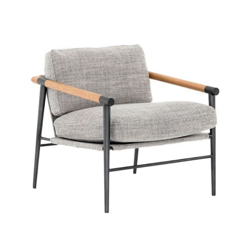 relax Grey Fabric Accent Armchair with Natural Teak Wood Arms CV Aqma Furniture relax Grey Fabric Accent Armchair with Natural Teak Wood Arms CV Aqma Furniture